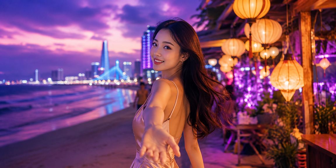 Không khí chợ đêm Đà Nẵng và người dùng trải nghiệm giải trí trực tuyến trên điện thoại