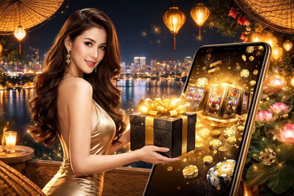 Người phụ nữ đội nón lá Hà Nội cầm điện thoại chơi casino trực tuyến trên di động